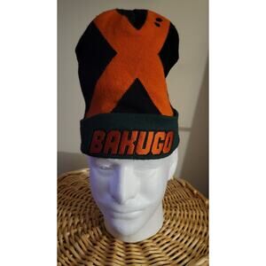 Bakugo My Hero Academia Knitted Cap Toboggan Hat Black & Orange Manga
